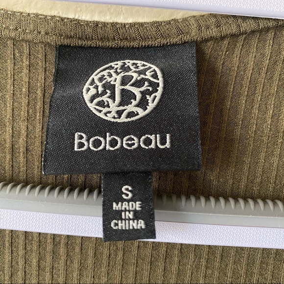 Olive Green V-Neck Rib Wrap Tank Top, Bobeau - Picture 6 of 6